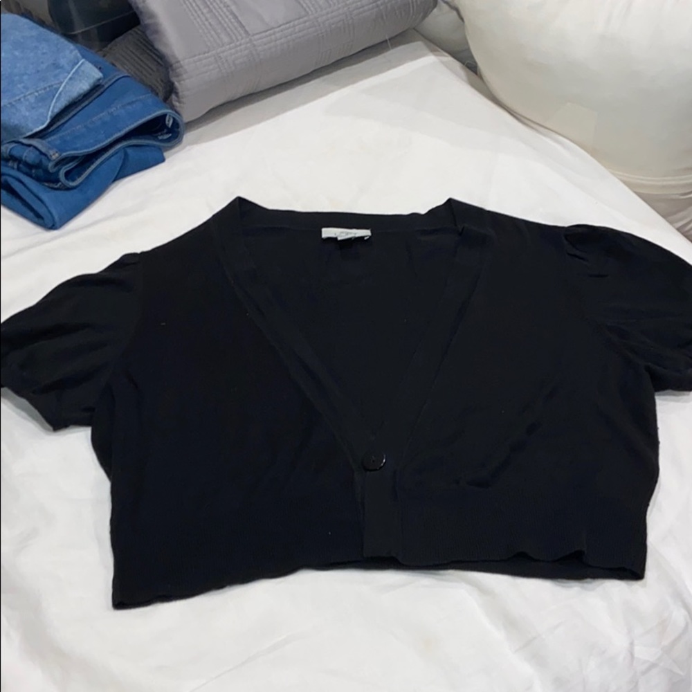Loft black sweater shrug XL button v neck
